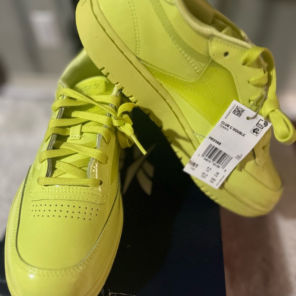 COPY - NWT/Reebok x CARDI B Classic Coated Club C High Vis Green Shiny PATENT W…
